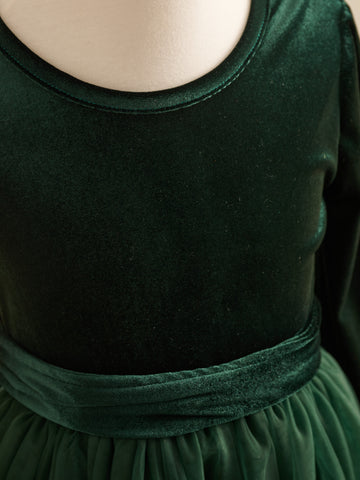 Vestido de niña de las flores de terciopelo hasta los tobillos para invierno 