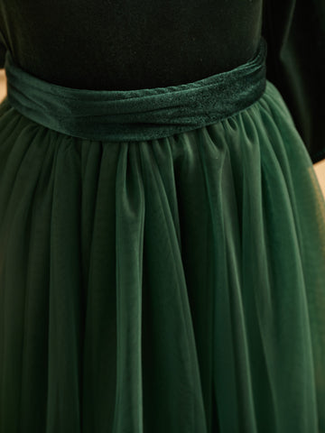 Vestido de niña de las flores de terciopelo hasta los tobillos para invierno 