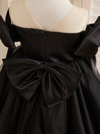 Vestido de tul negro hasta la rodilla con hombros descubiertos para bebé niña 