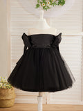 Vestido de tul negro hasta la rodilla con hombros descubiertos para bebé niña 