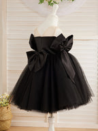 Vestido de tul negro hasta la rodilla con hombros descubiertos para bebé niña 