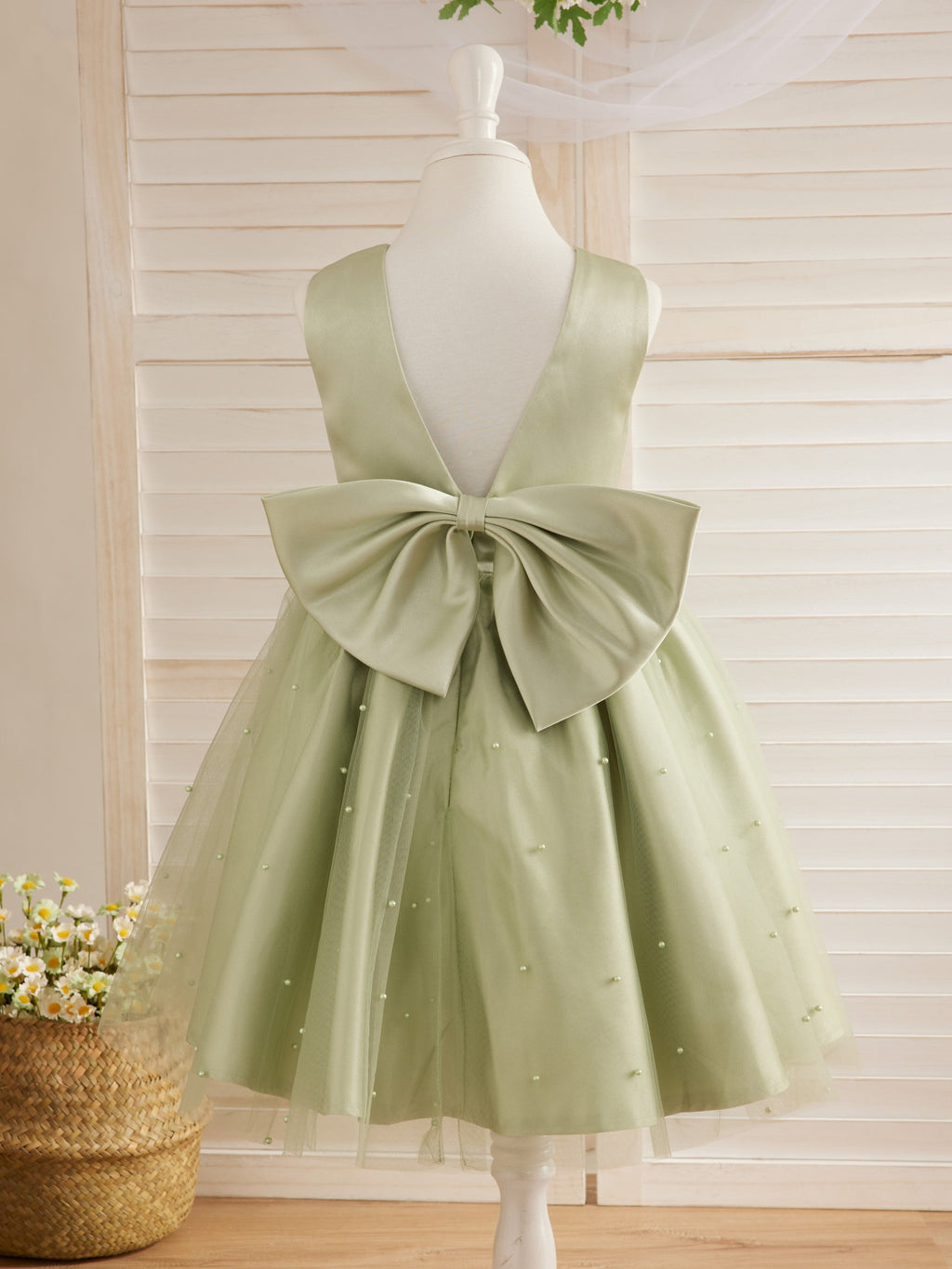 Vestido de princesa/vestido de princesa de satén y tul hasta la rodilla para niña de las flores 