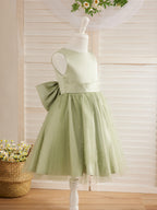 Vestido de princesa/vestido de princesa de satén y tul hasta la rodilla para niña de las flores 