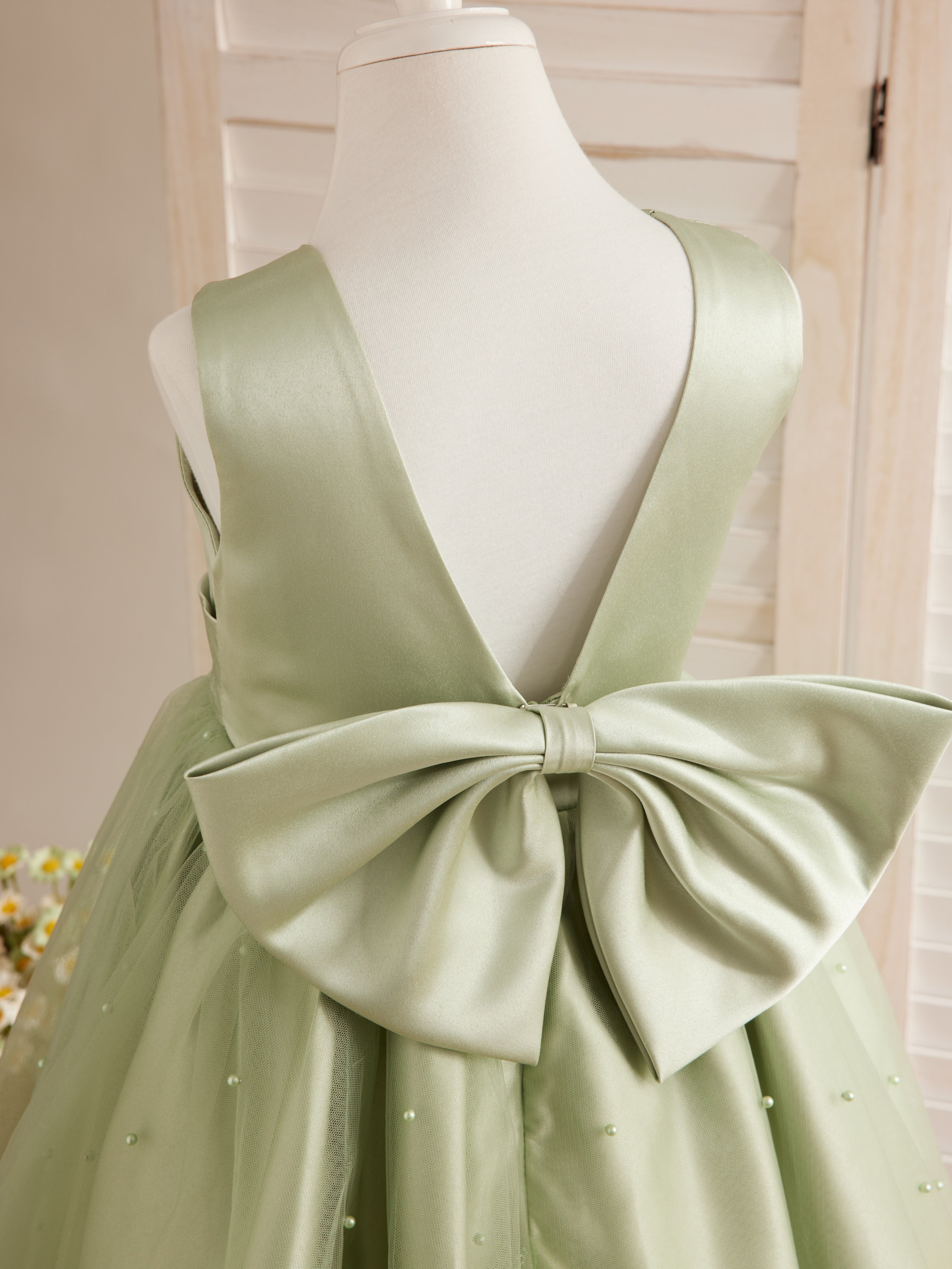 Vestido de princesa/vestido de princesa de satén y tul hasta la rodilla para niña de las flores 