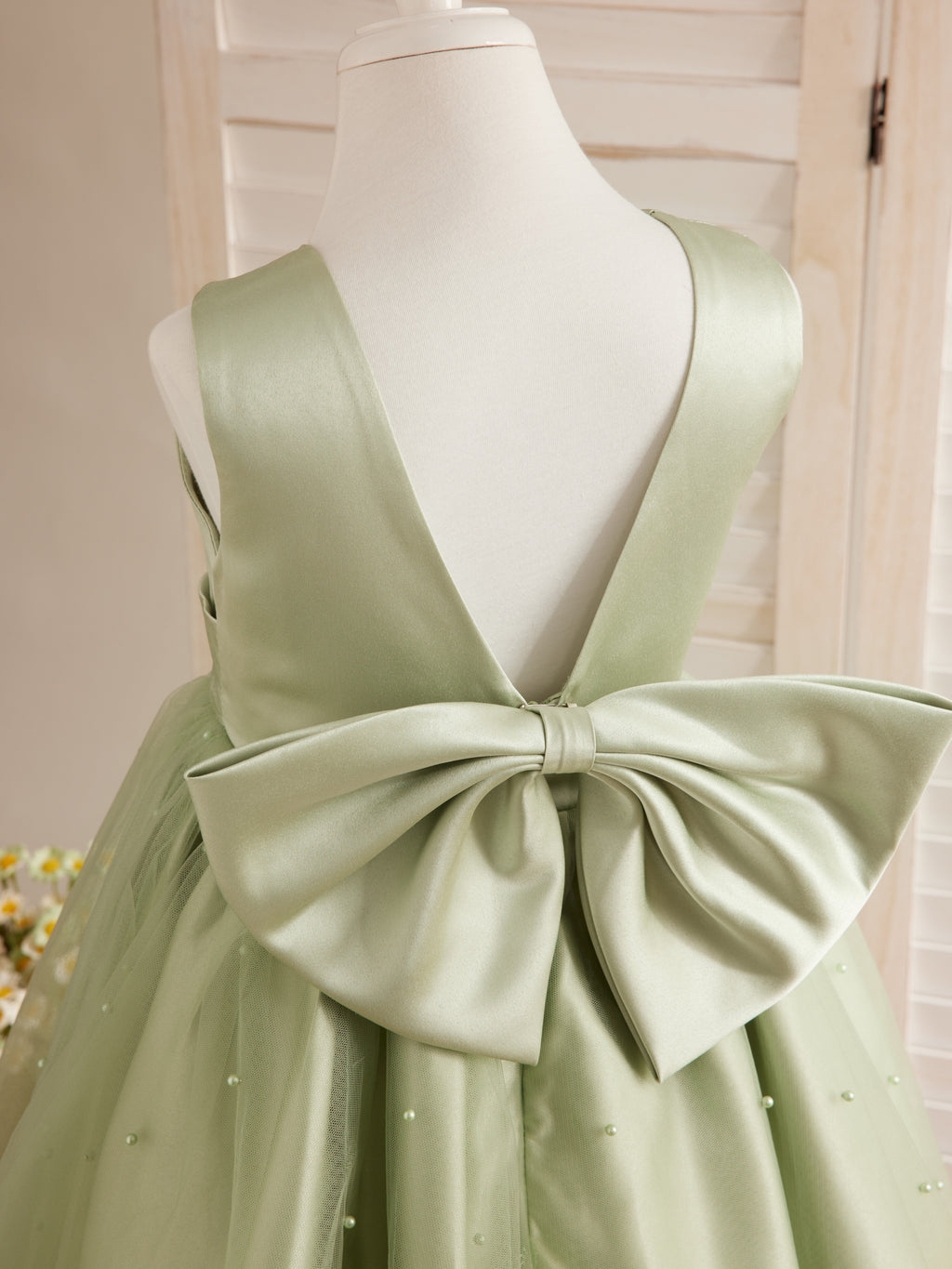 Vestido de princesa/vestido de princesa de satén y tul hasta la rodilla para niña de las flores 
