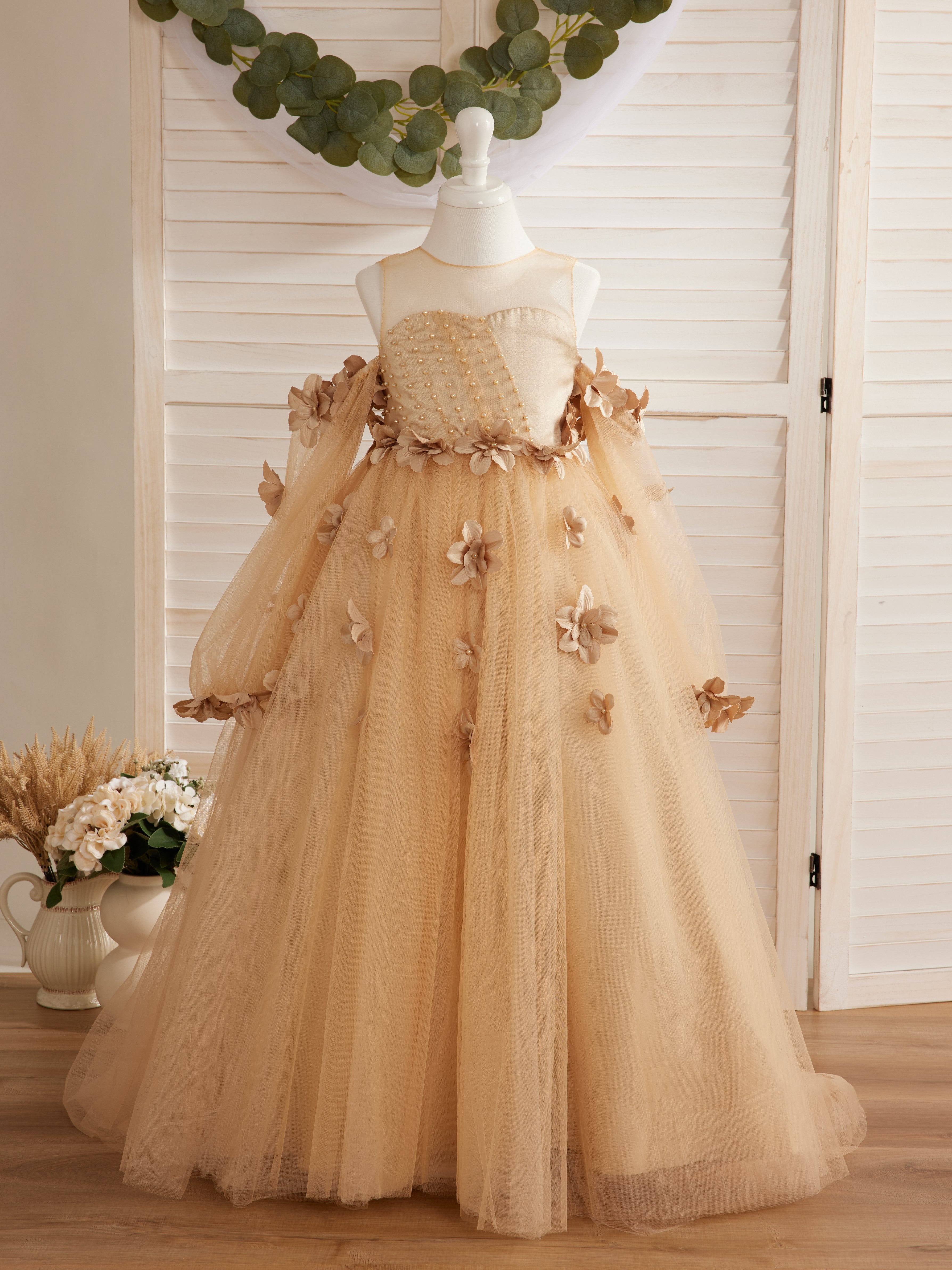 Vestidos de princesa con flores en 3D para niña 