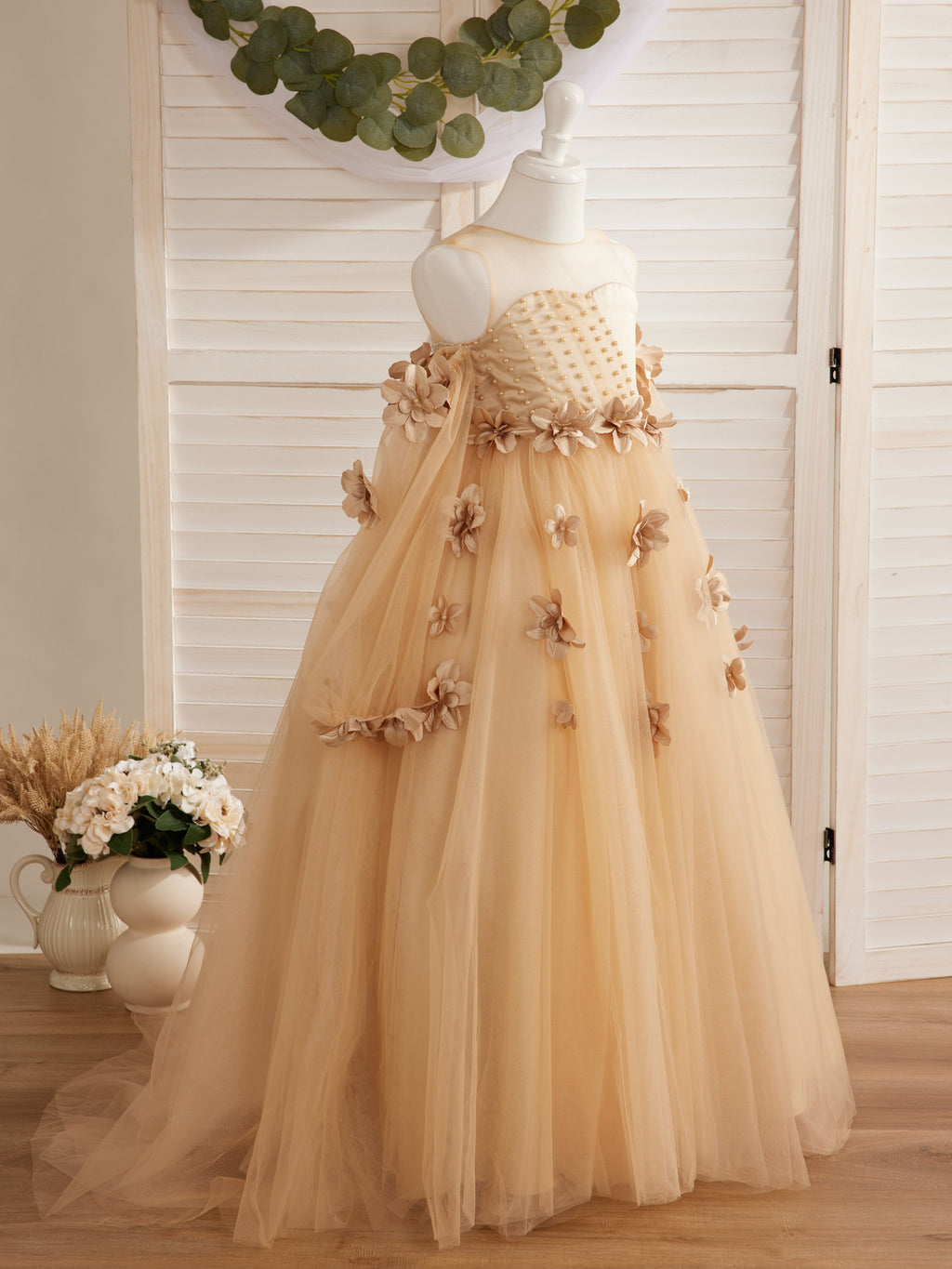 Vestidos de princesa con flores en 3D para niña 