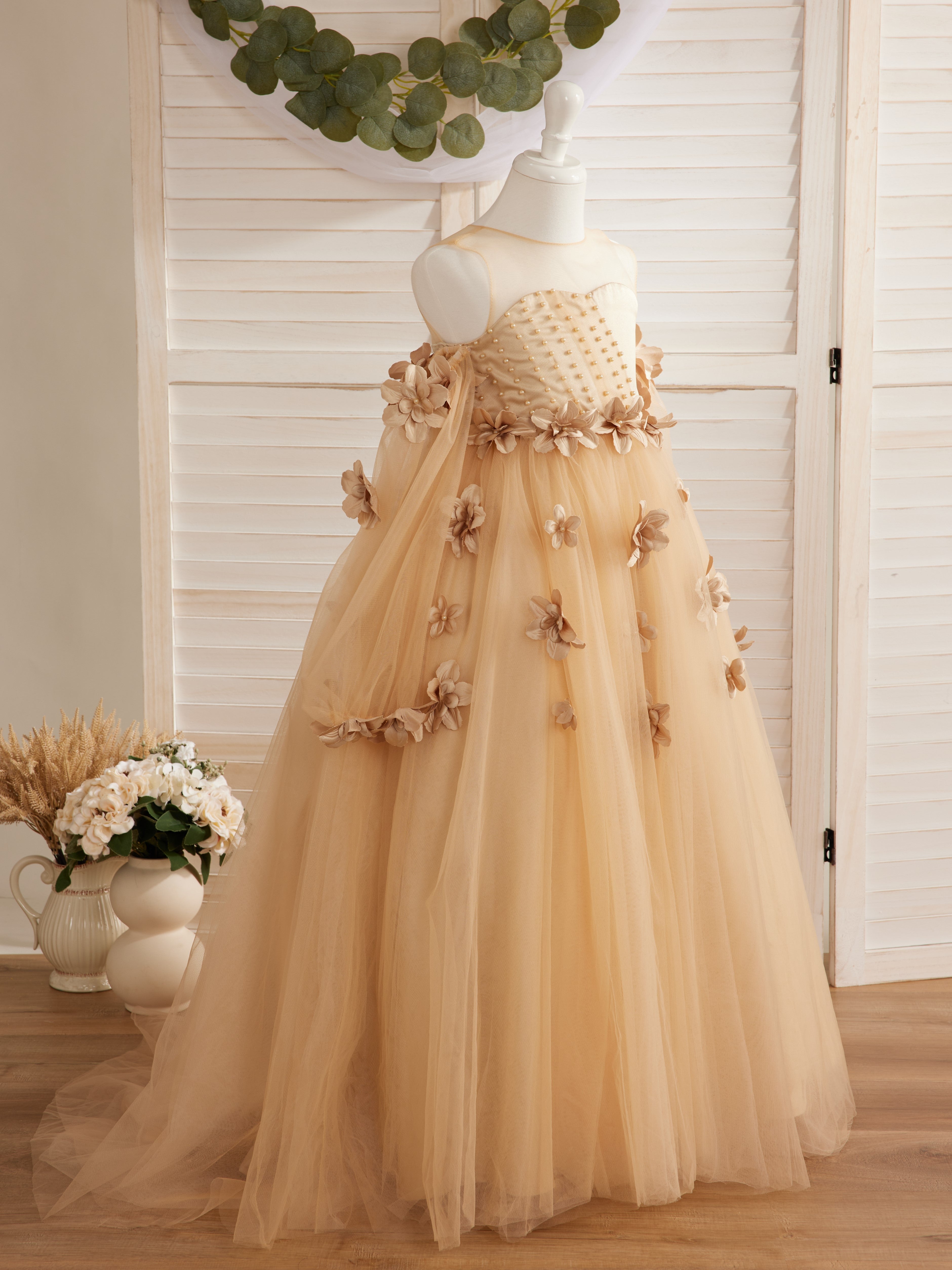 Vestidos de princesa con flores en 3D para niña 
