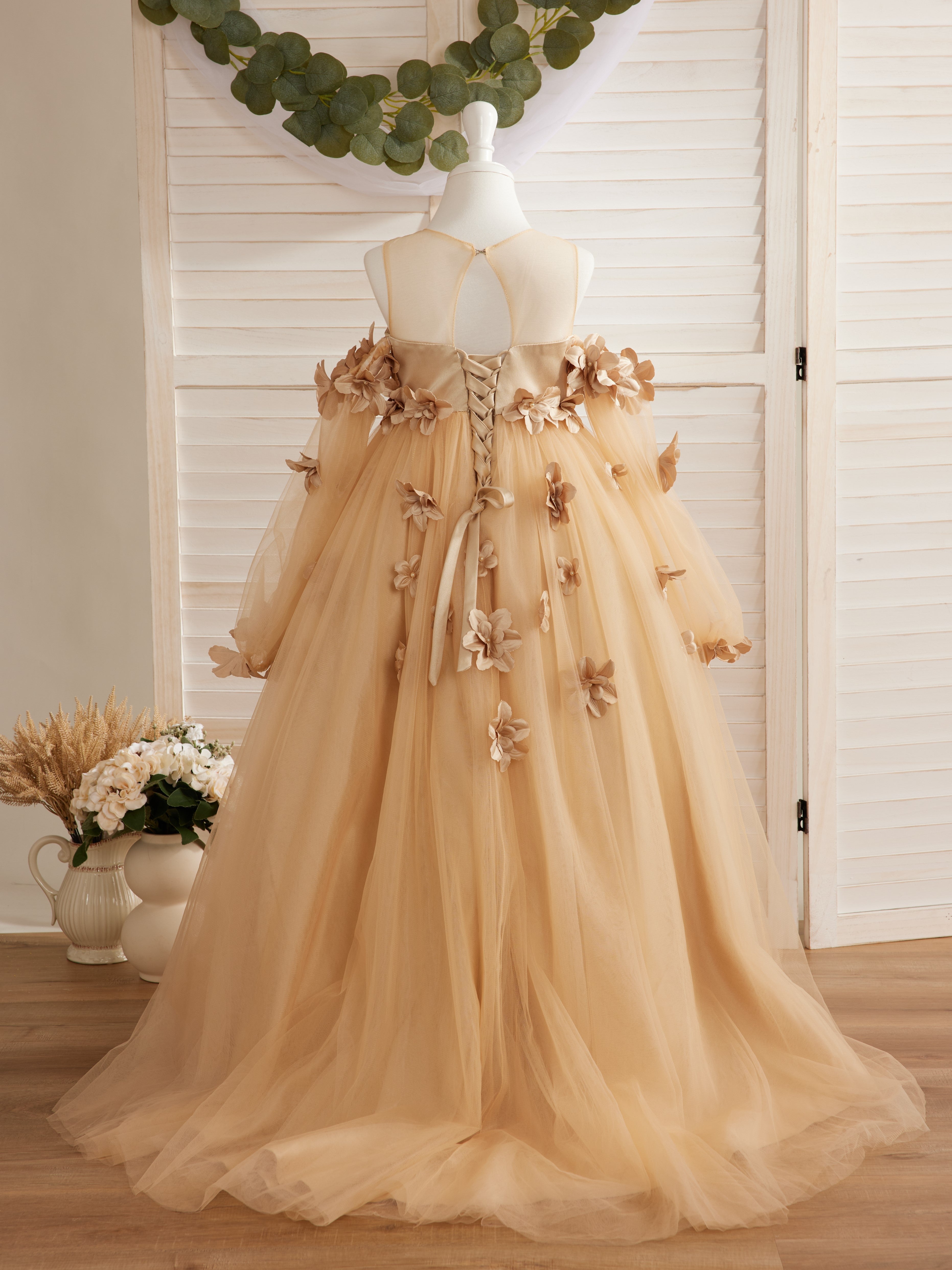 Vestidos de princesa con flores en 3D para niña 