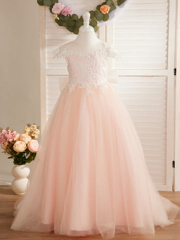 Vestido de niña de las flores para la Primera Comunión, color marfil, con cola desmontable estilo princesa. 