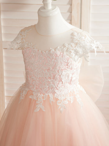 Vestido de niña de las flores para la Primera Comunión, color marfil, con cola desmontable estilo princesa. 