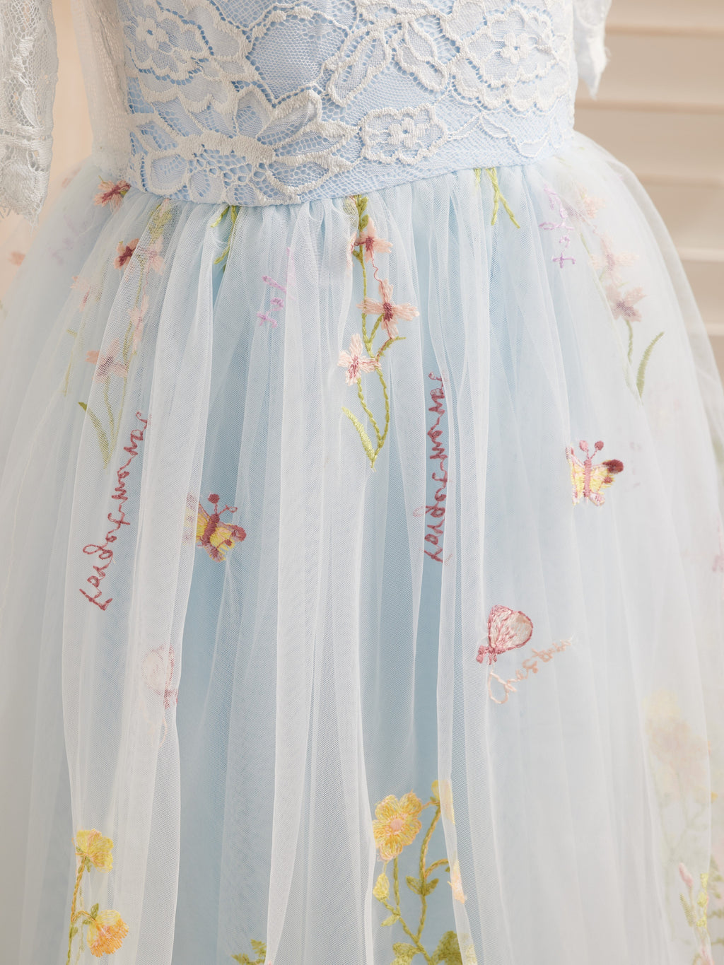 Vestido de niña de las flores color salvia con escote redondo, superficie de tela y tul (2003227581) 
