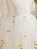 Vestido de niña de las flores color salvia con escote redondo, superficie de tela y tul (2003227581) 