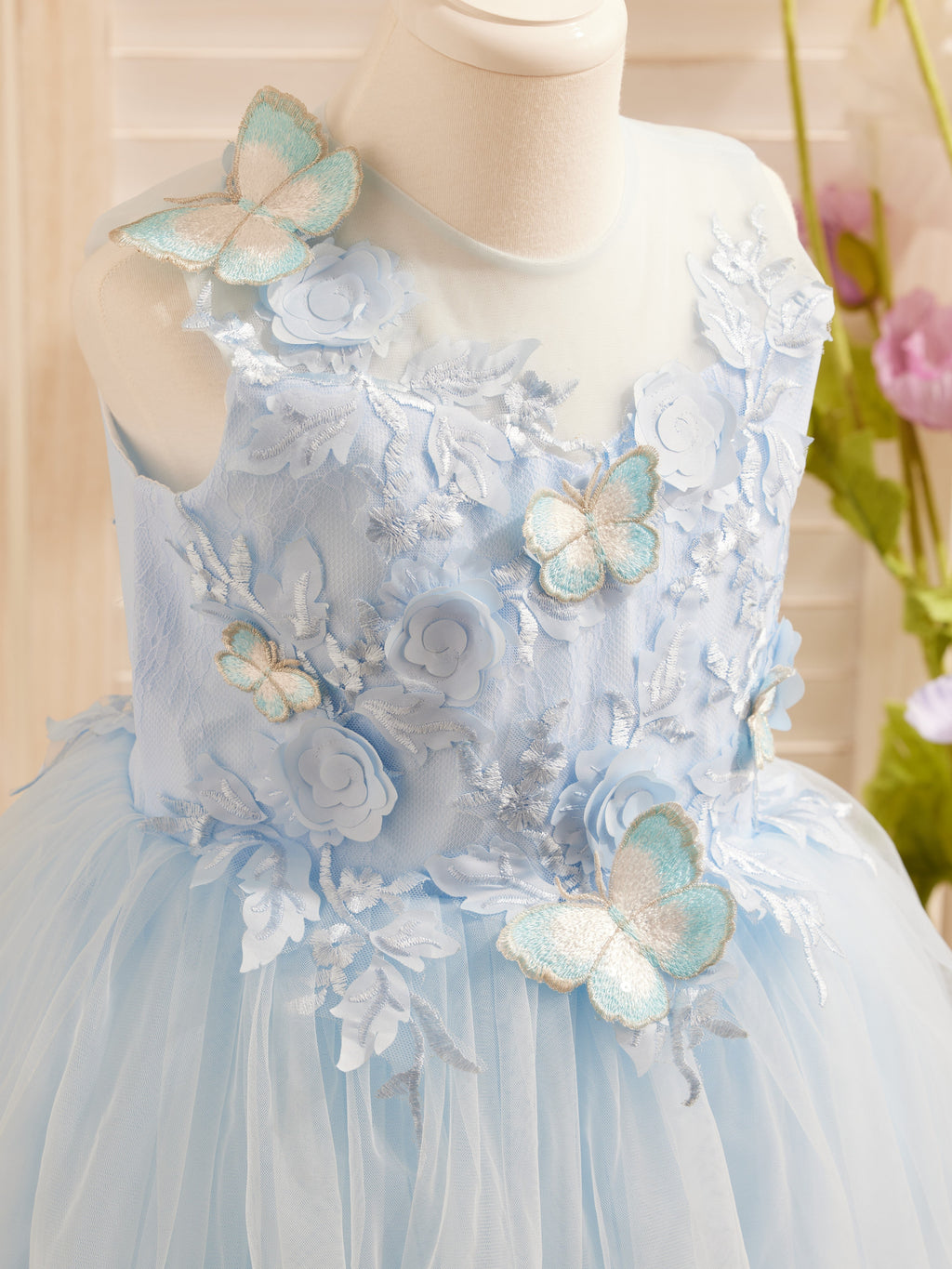 Vestido de niña de las flores sin mangas de tul y encaje hasta la rodilla 