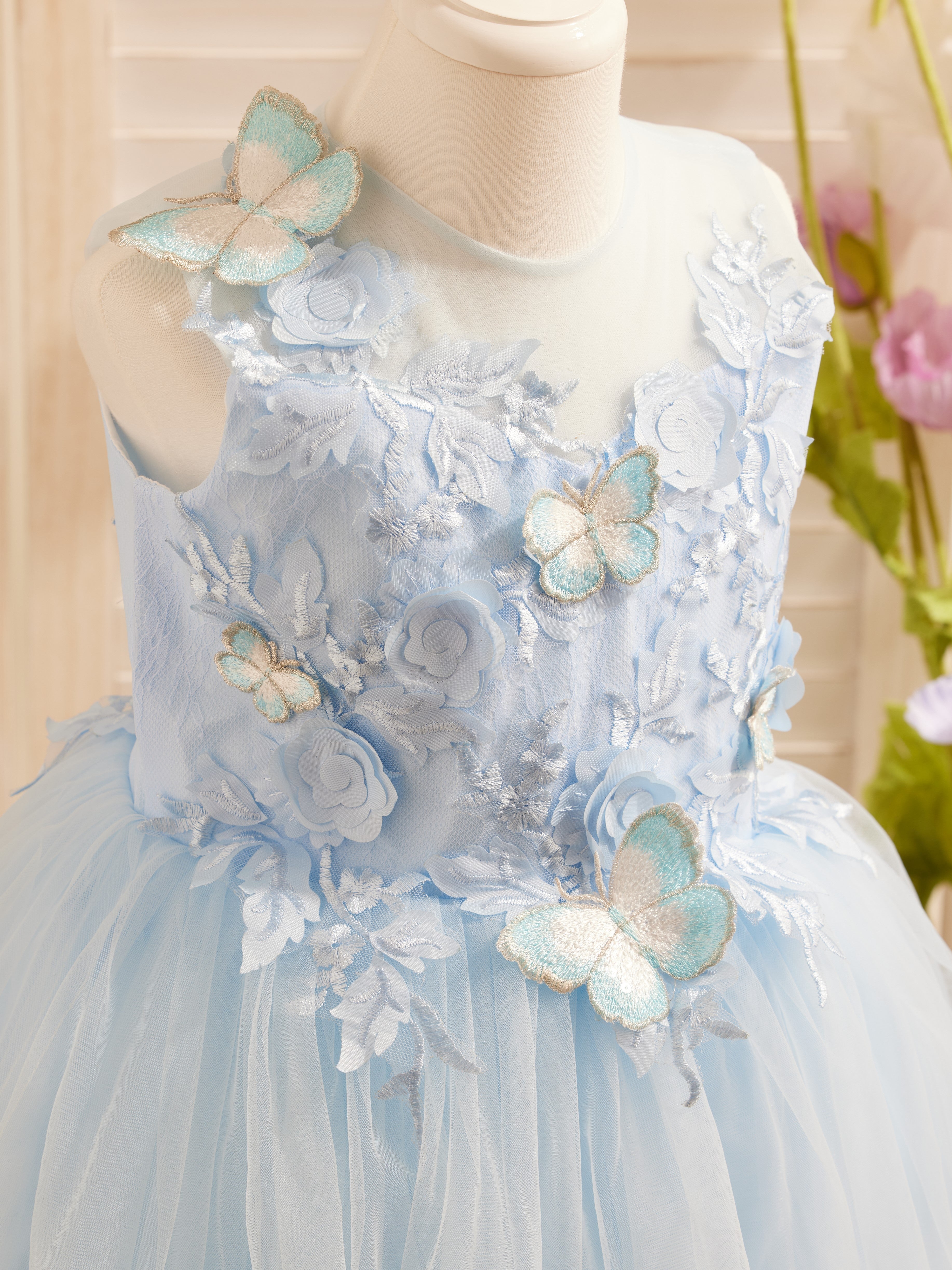 Vestido de niña de las flores sin mangas de tul y encaje hasta la rodilla 