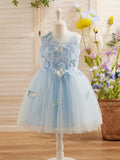 Vestido de niña de las flores sin mangas de tul y encaje hasta la rodilla 