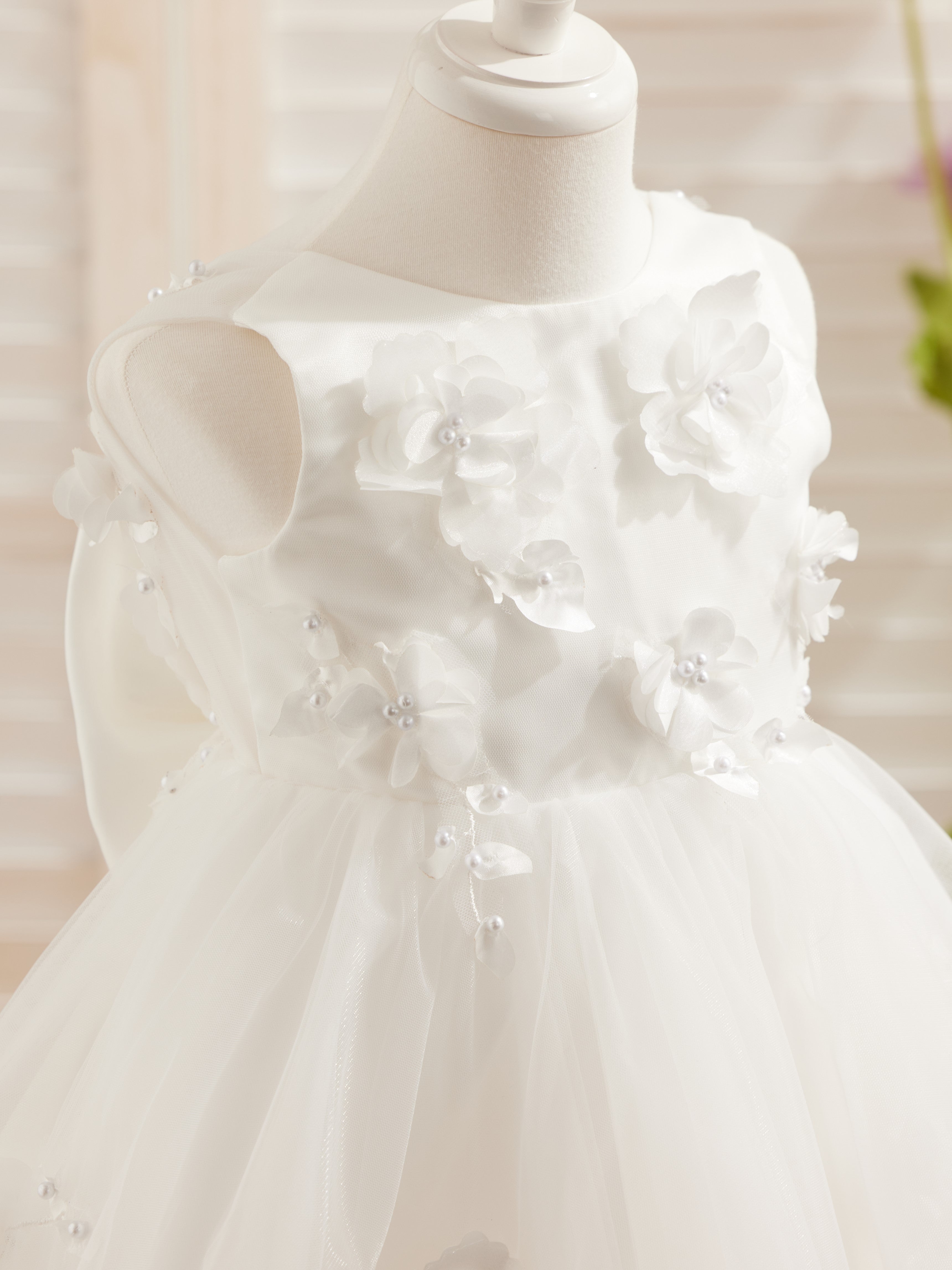 Vestido de niña de las flores sin mangas de tul hasta la rodilla 