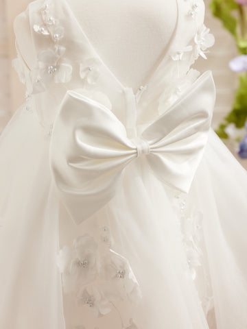 Vestido de niña de las flores sin mangas de tul hasta la rodilla 