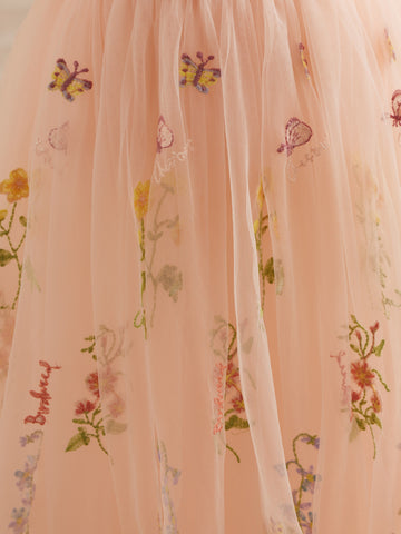 Vestido de niña de las flores color salvia con escote redondo, superficie de tela y tul (2003227581) 