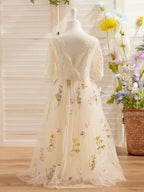 Vestido de niña de las flores color salvia con escote redondo, superficie de tela y tul (2003227581) 