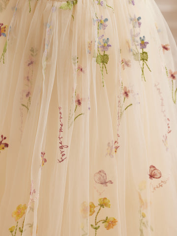 Vestido de niña de las flores color salvia con escote redondo, superficie de tela y tul (2003227581) 