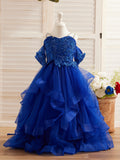Vestido de princesa de tul con apliques florales y pedrería para niñas 