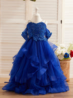 Vestido de princesa de tul con apliques florales y pedrería para niñas 