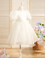 Vestido de princesa/de organza para niña de las flores de la primera comunión, hasta la rodilla. 