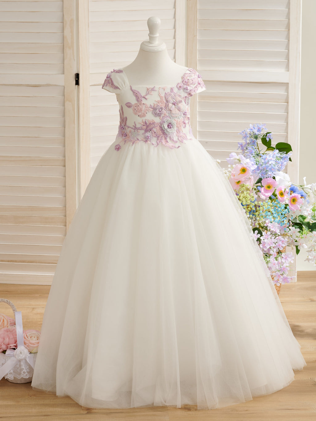 Vestido de princesa de tul y encaje para niña de las flores 