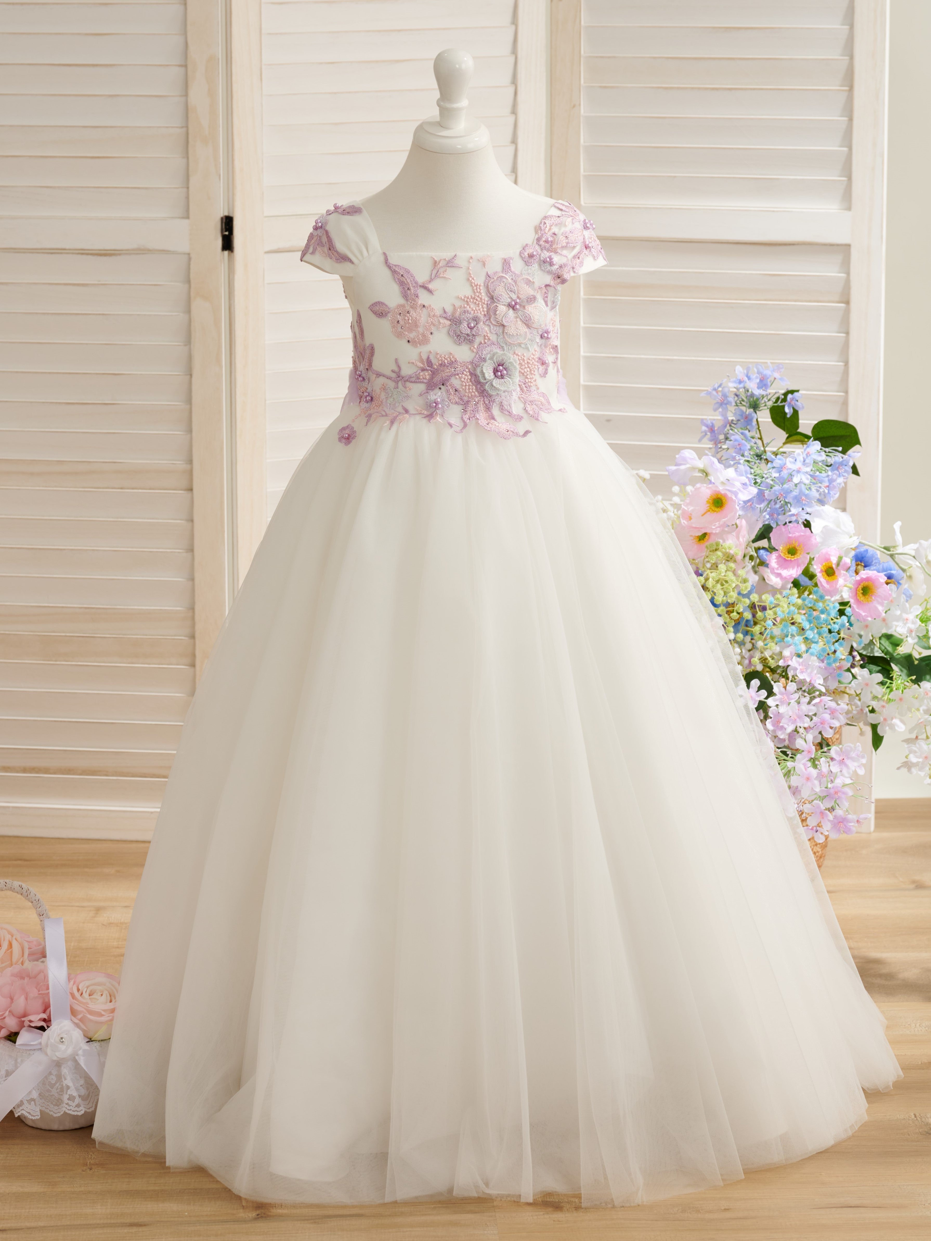 Vestido de princesa de tul y encaje para niña de las flores 