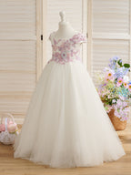 Vestido de princesa de tul y encaje para niña de las flores 