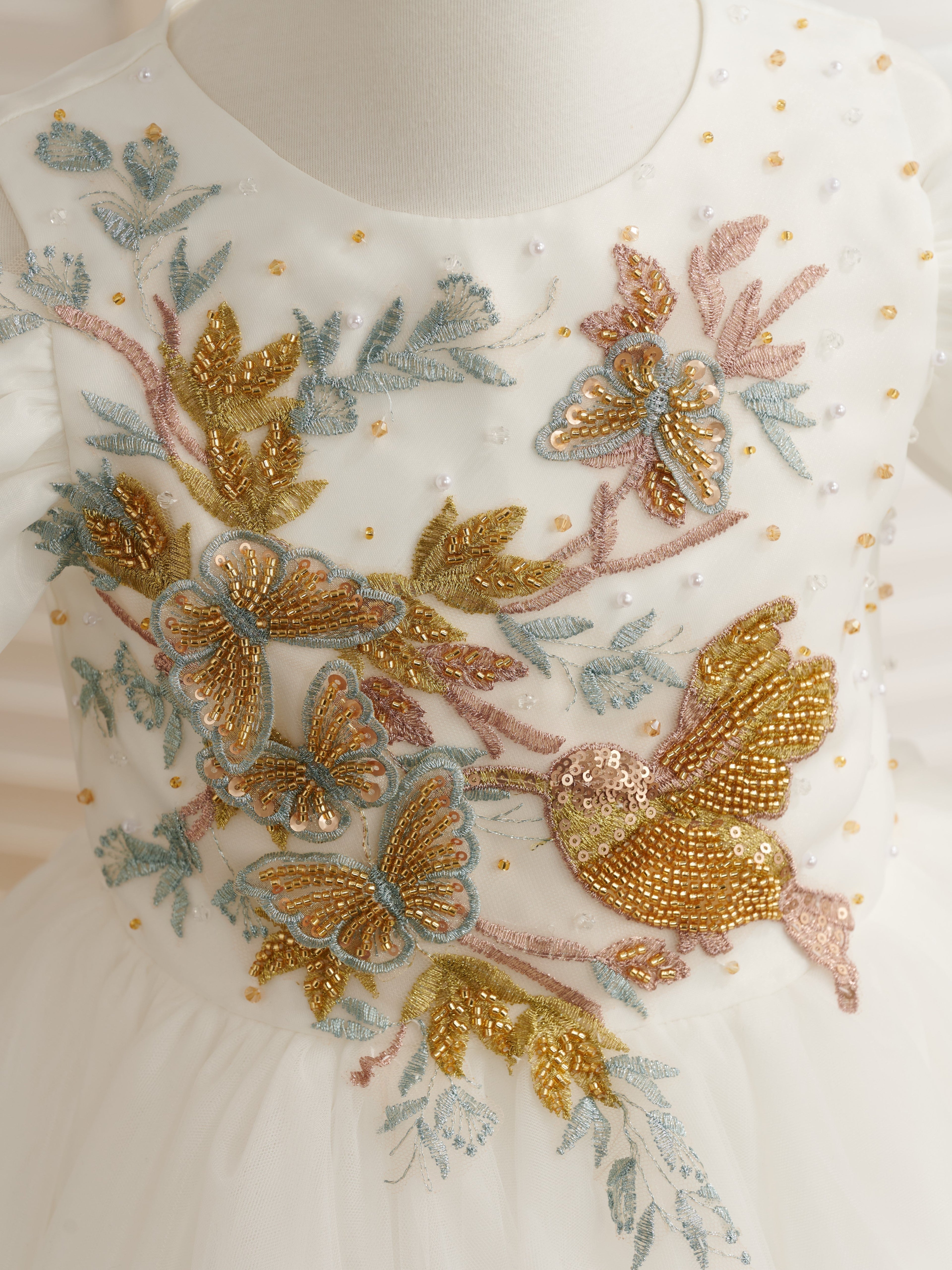 Vestido de niña de las flores de tul y organza hasta la rodilla 