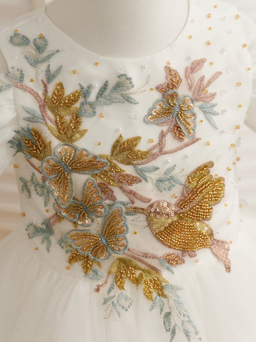 Vestido de niña de las flores de tul y organza hasta la rodilla 