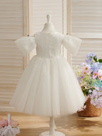 Robe de demoiselle d'honneur mi-longue en tulle organza 