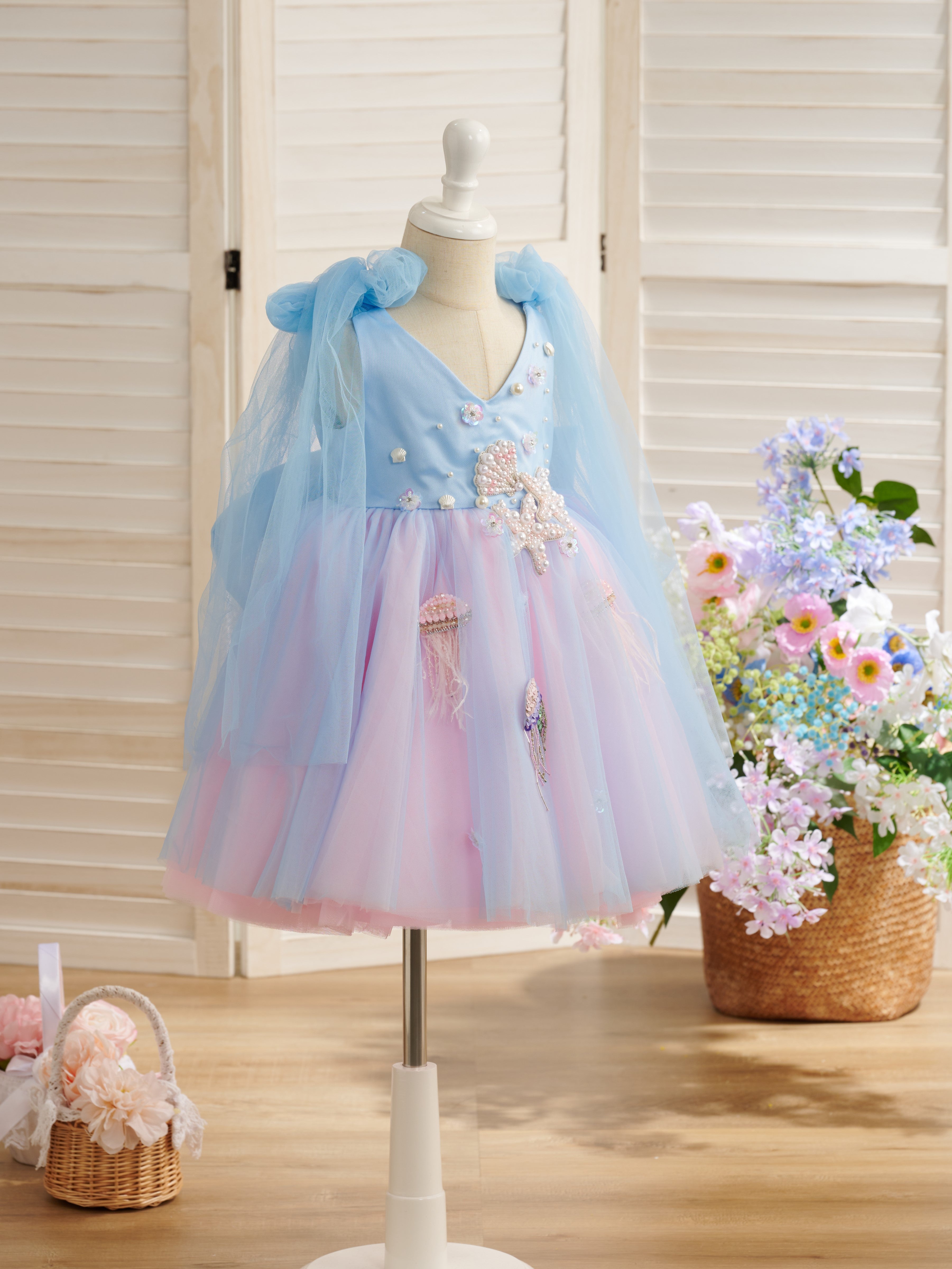 Vestido de tul hasta la rodilla para fiesta de primer cumpleaños de niña 