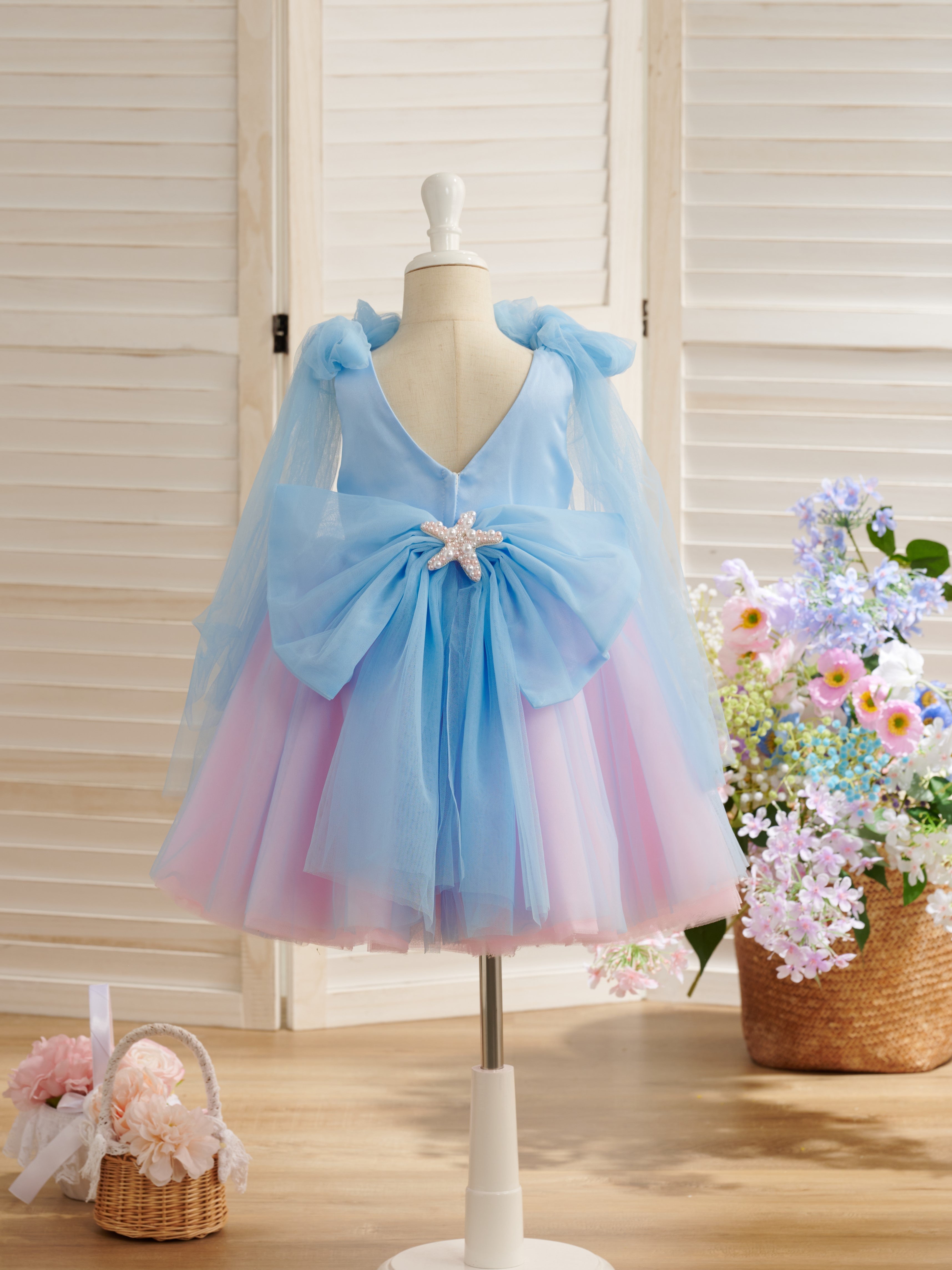 Vestido de tul hasta la rodilla para fiesta de primer cumpleaños de niña 