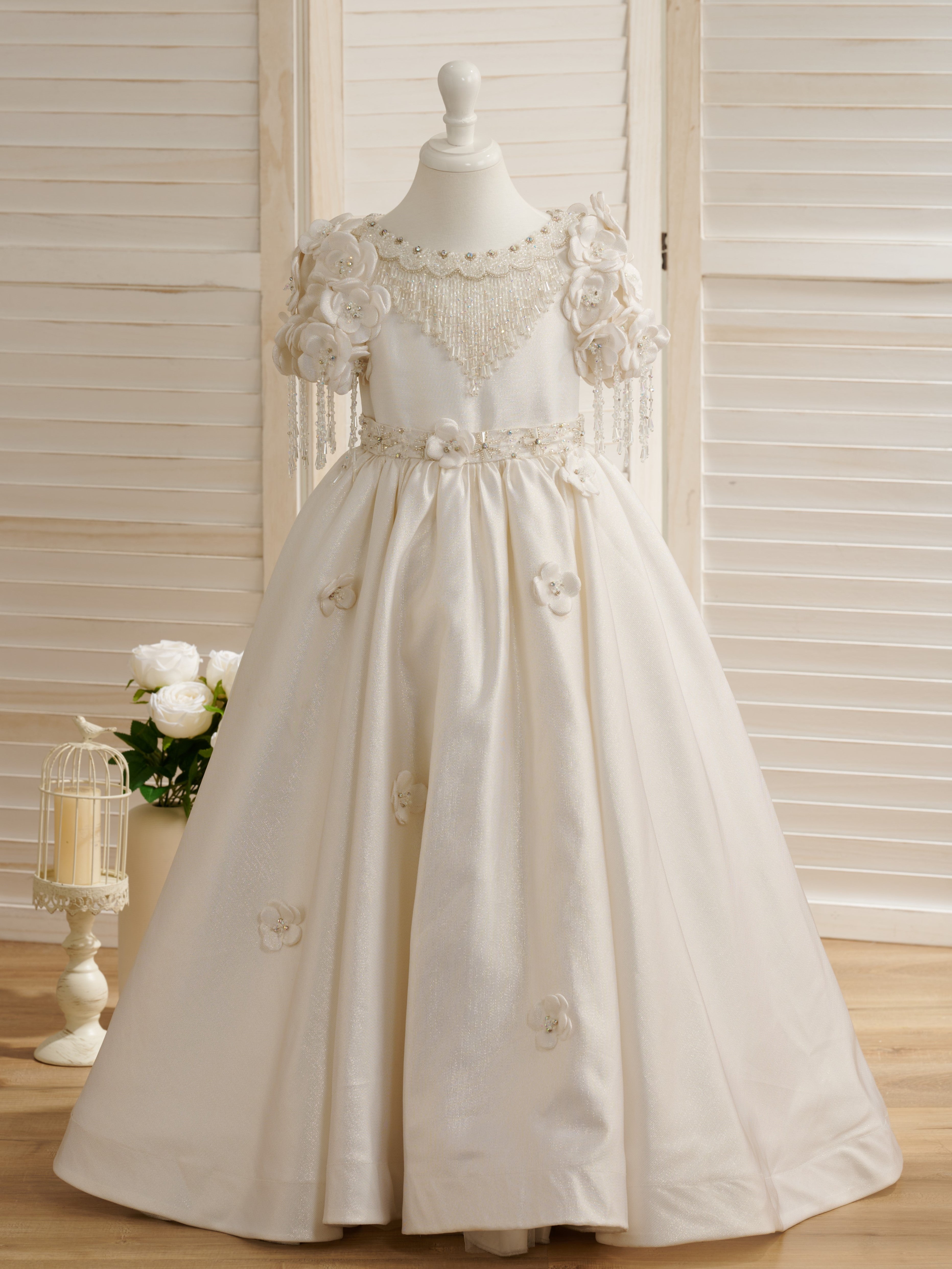 Vestido de princesa/de gala largo hasta el suelo para niña de las flores de la primera comunión 