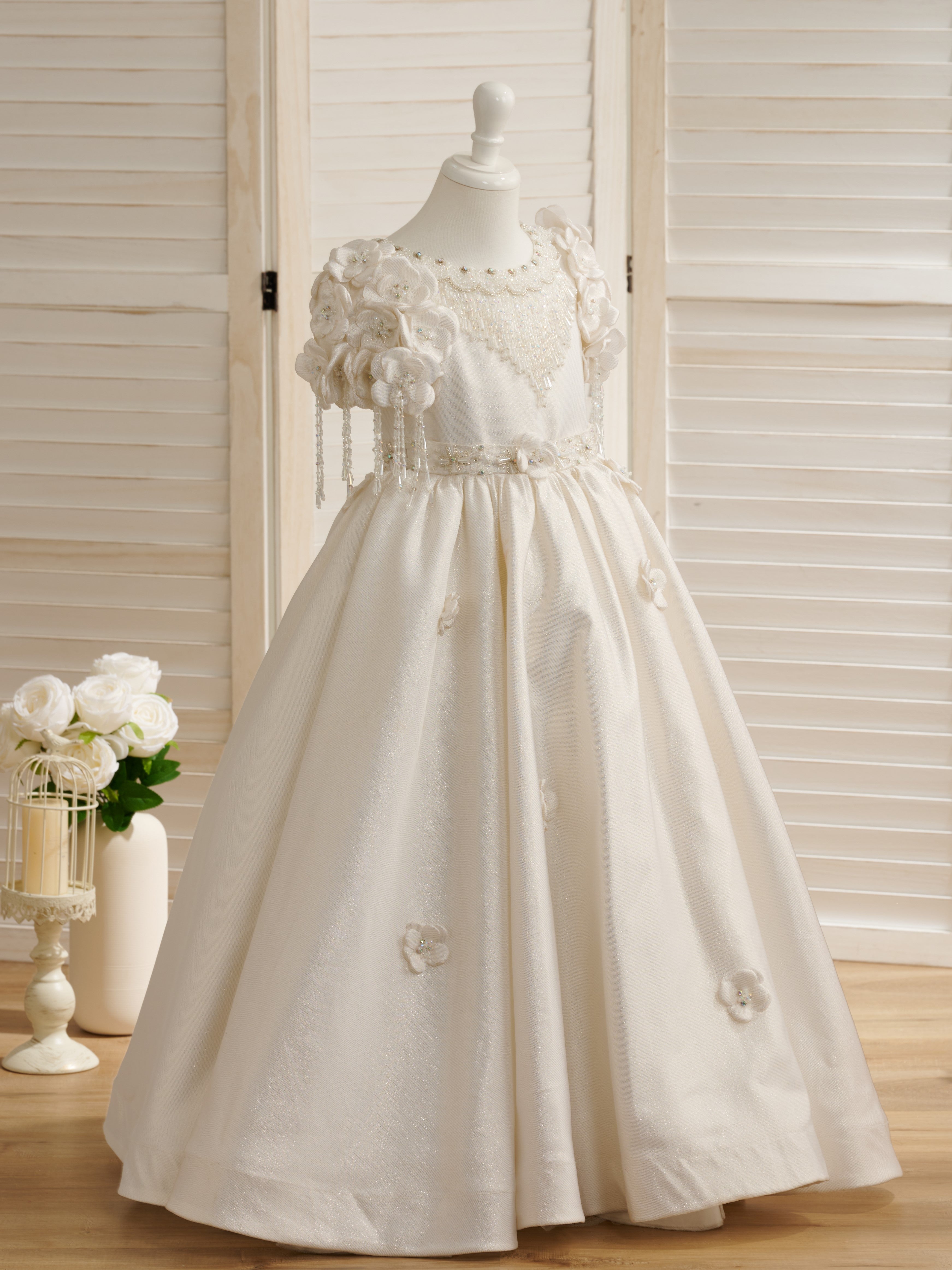 Vestido de princesa/de gala largo hasta el suelo para niña de las flores de la primera comunión 