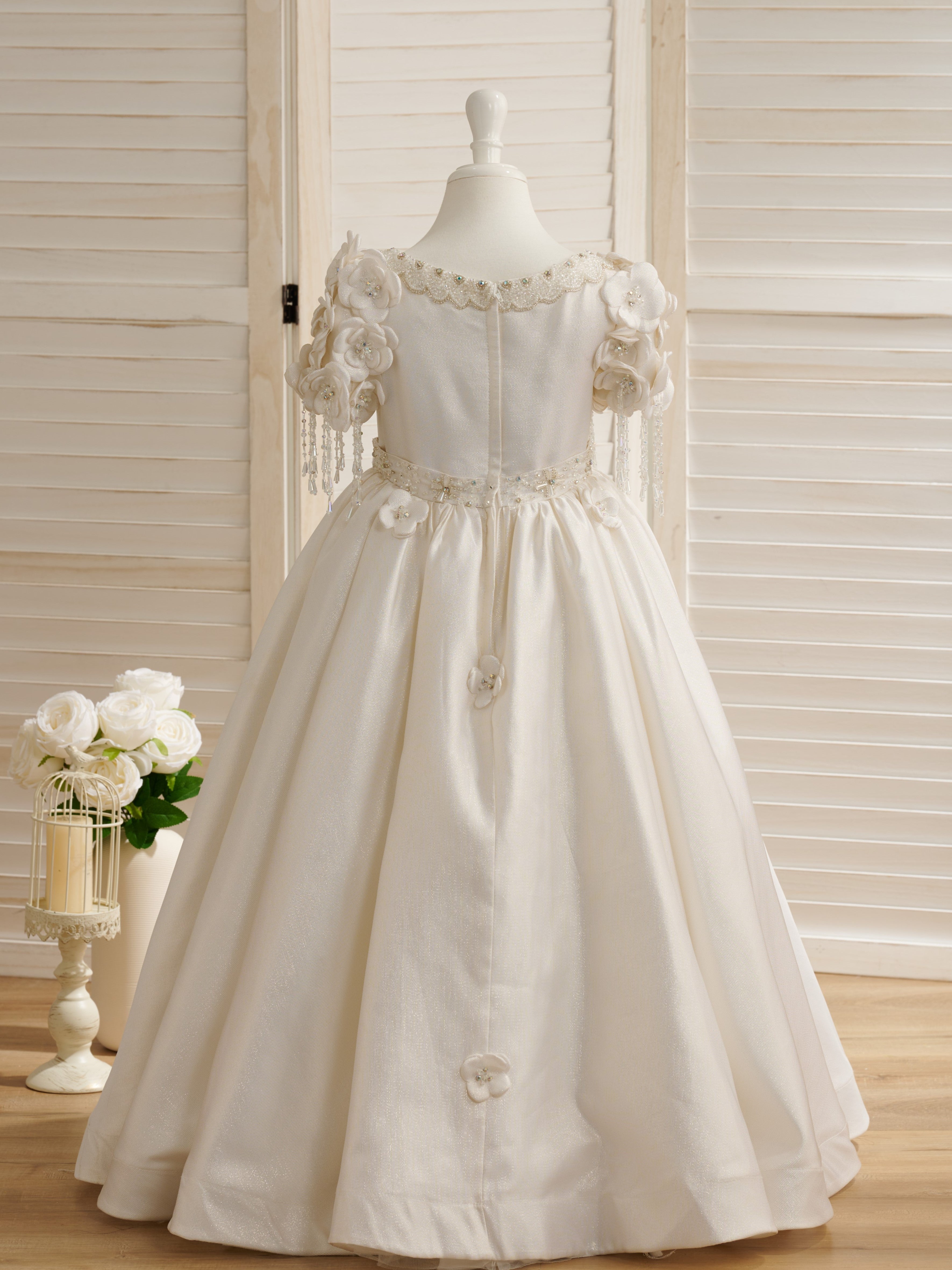 Vestido de princesa/de gala largo hasta el suelo para niña de las flores de la primera comunión 