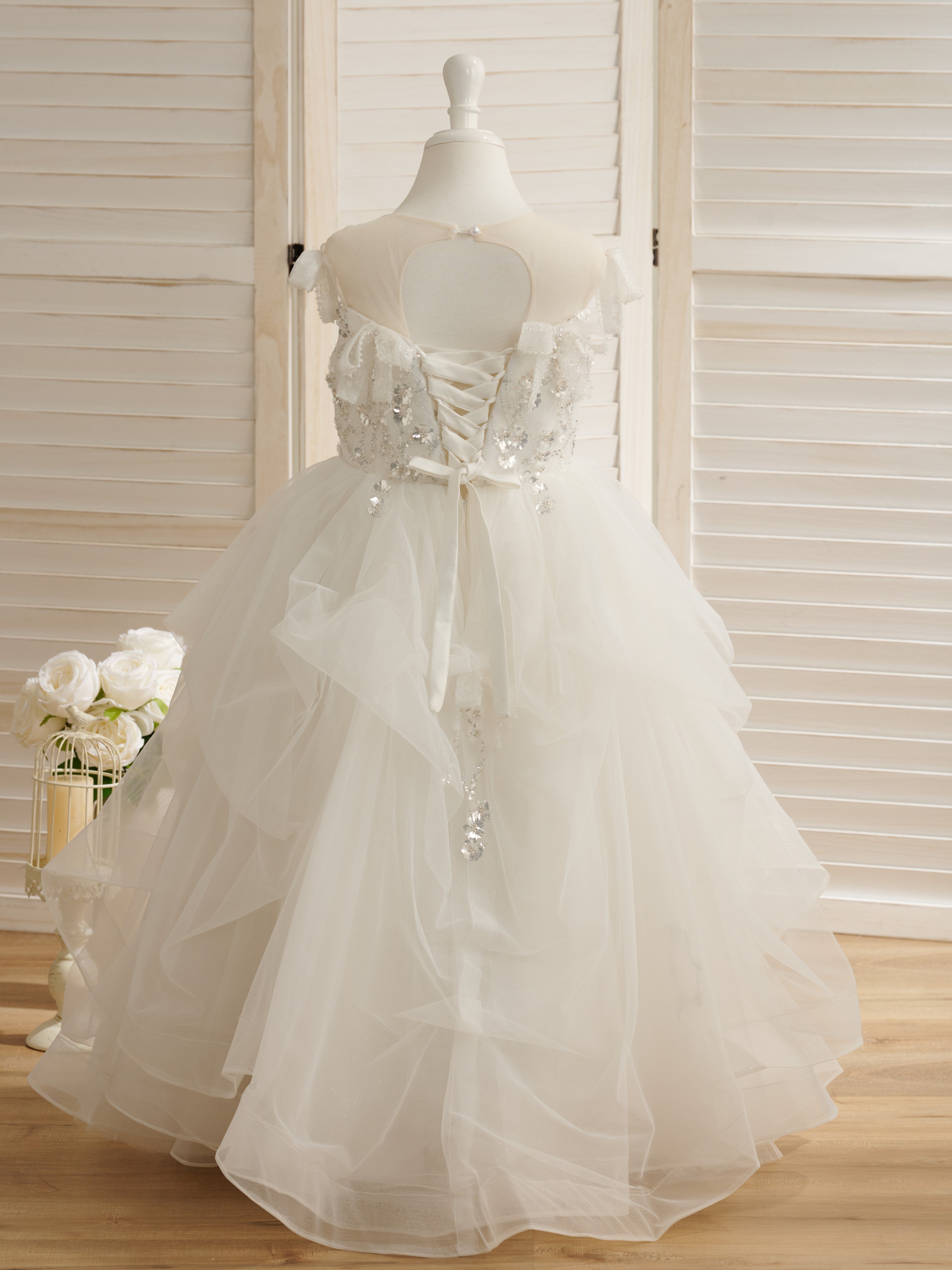 Vestido de princesa/vestido de princesa de satén y tul para niña de las flores 