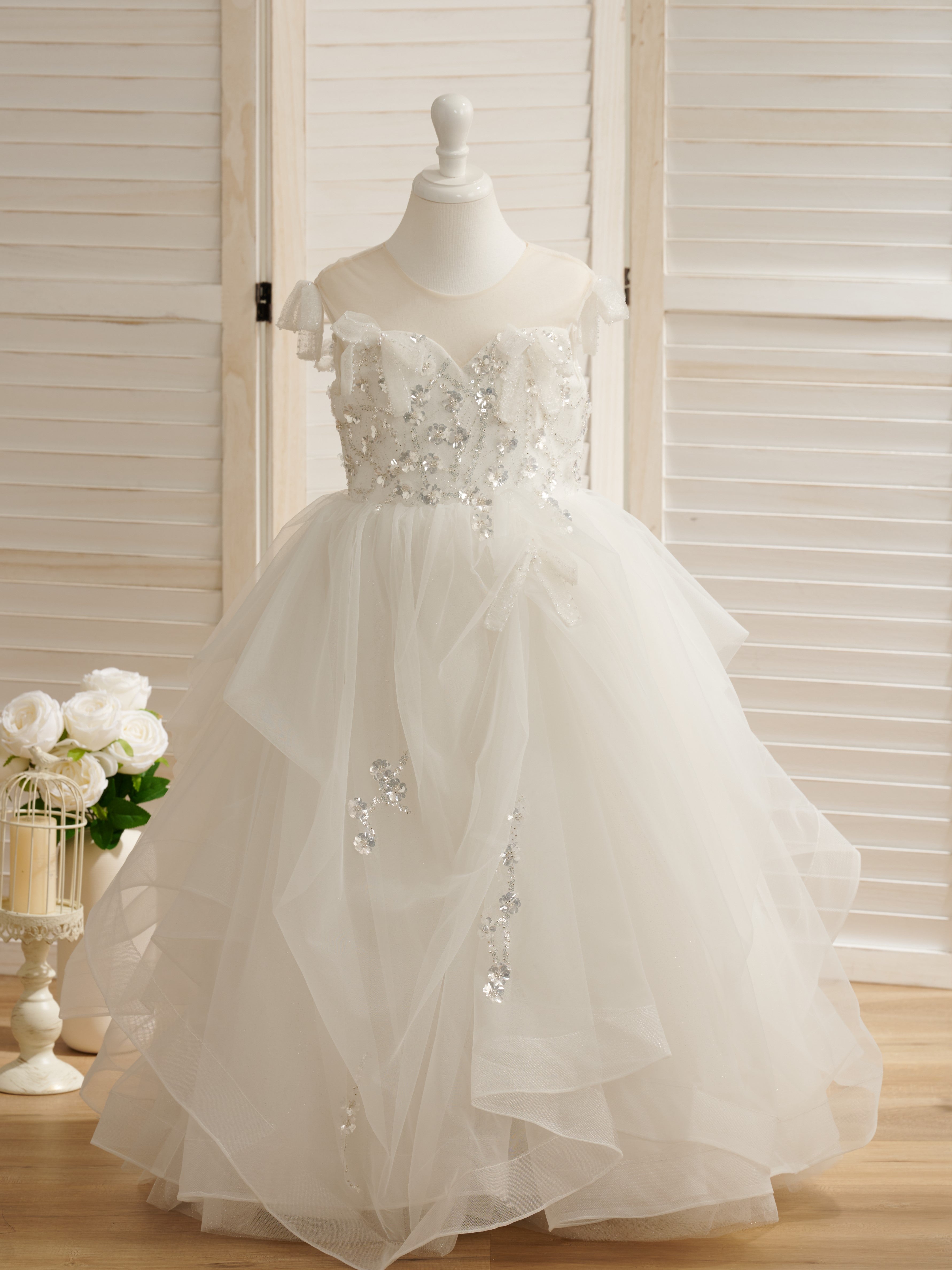 Vestido de princesa/vestido de princesa de satén y tul para niña de las flores 