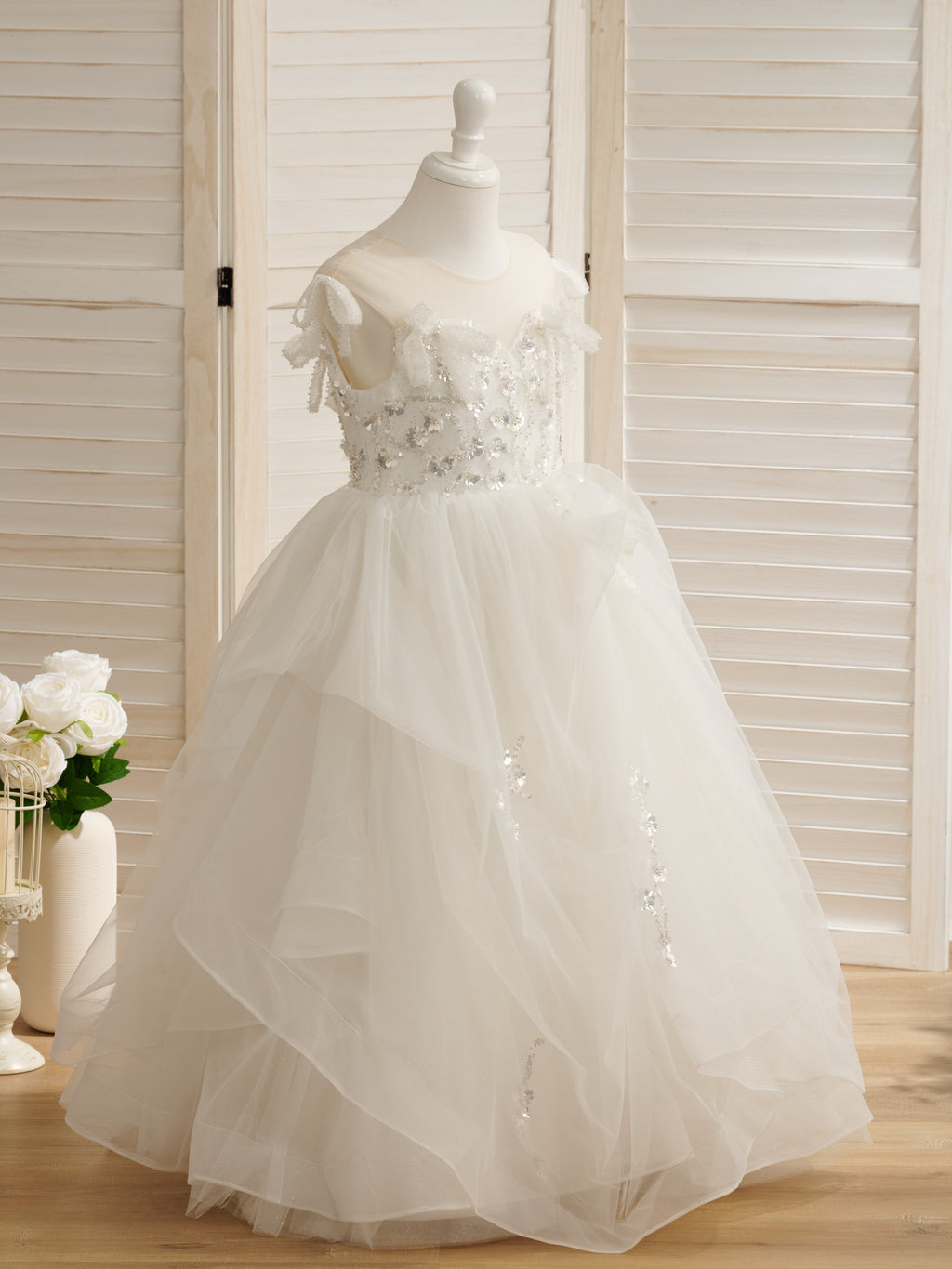 Vestido de princesa/vestido de princesa de satén y tul para niña de las flores 