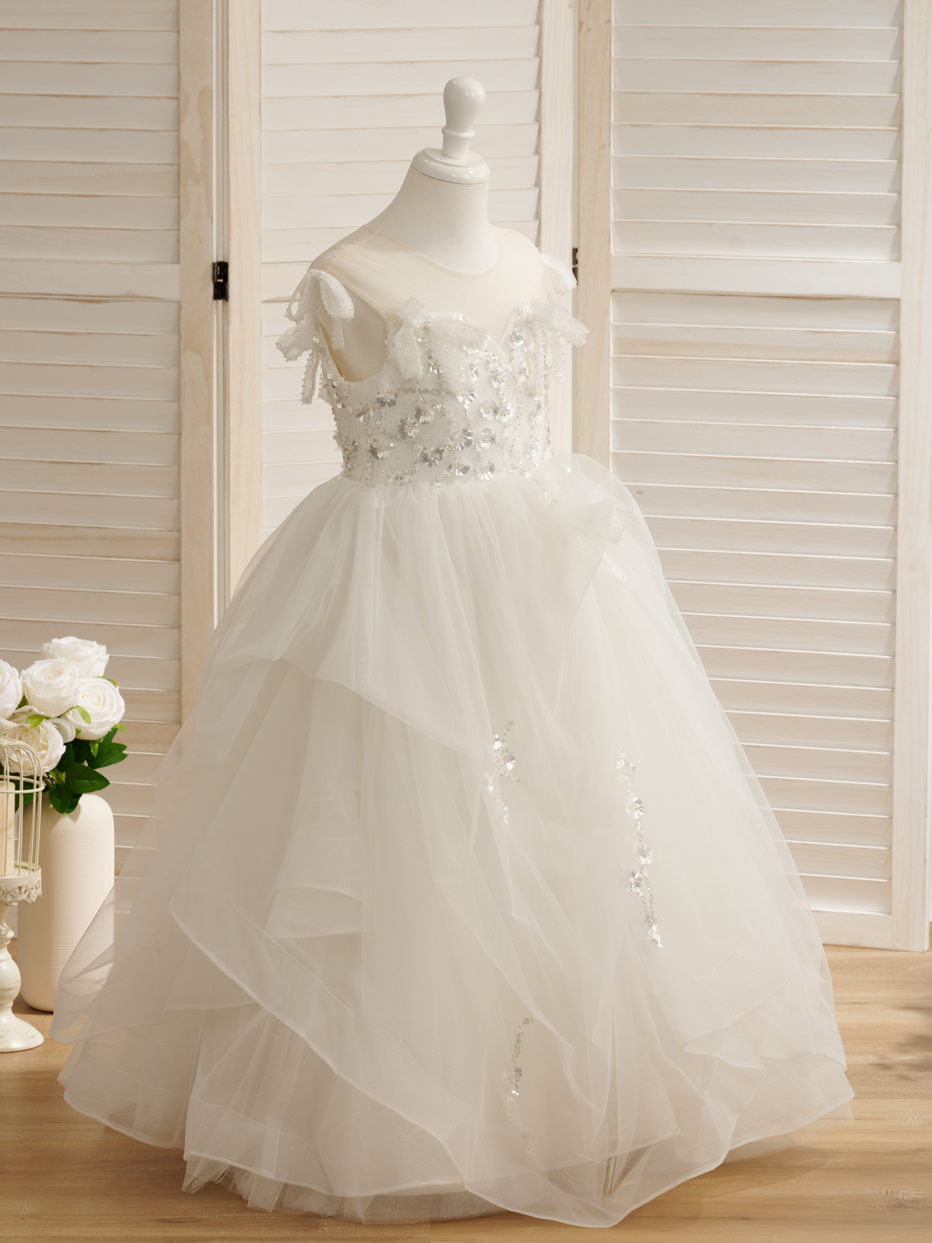 Vestido de princesa/vestido de princesa de satén y tul para niña de las flores 