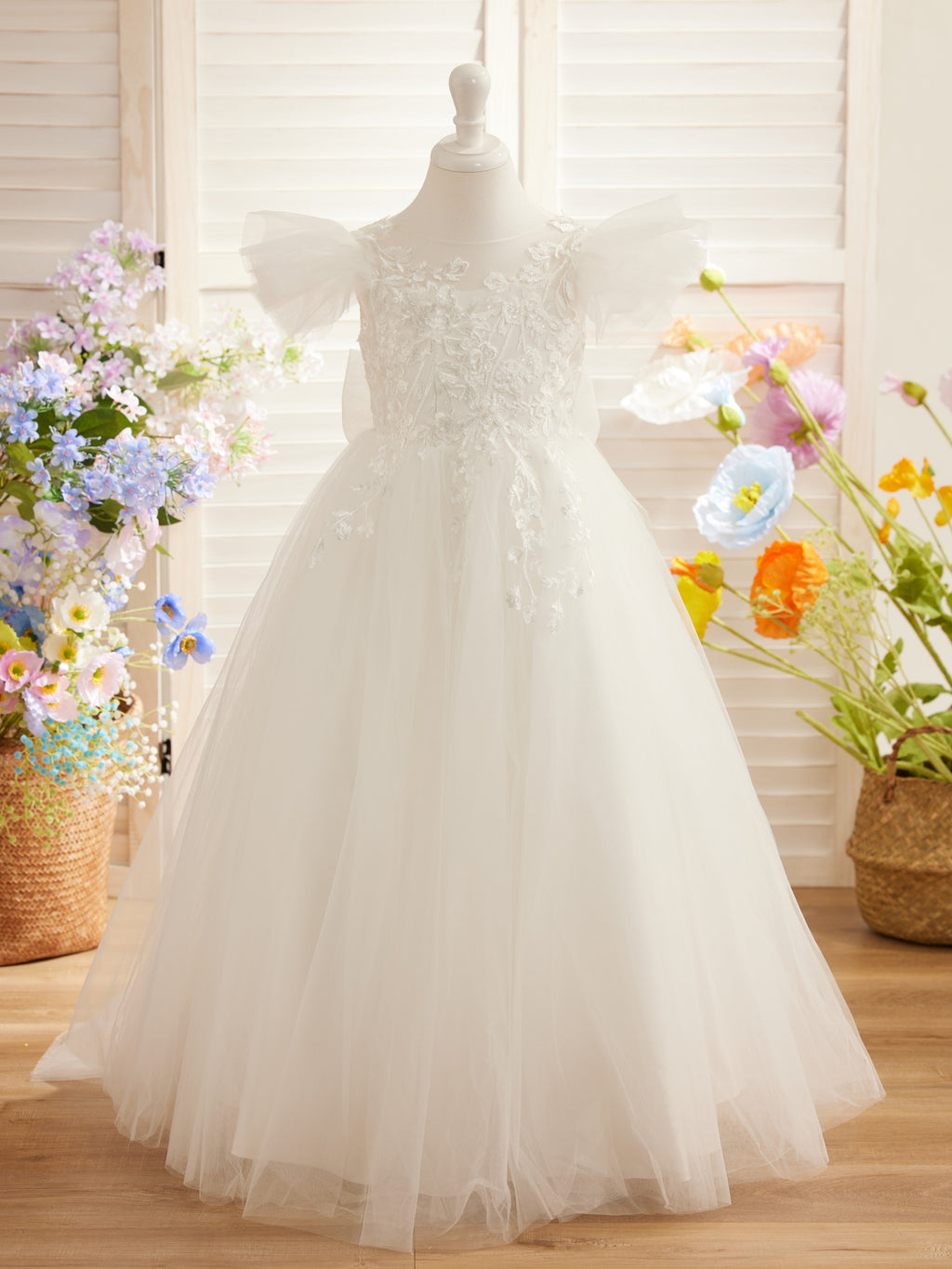 Robe de demoiselle d'honneur à traîne en tulle et dentelle amovible 
