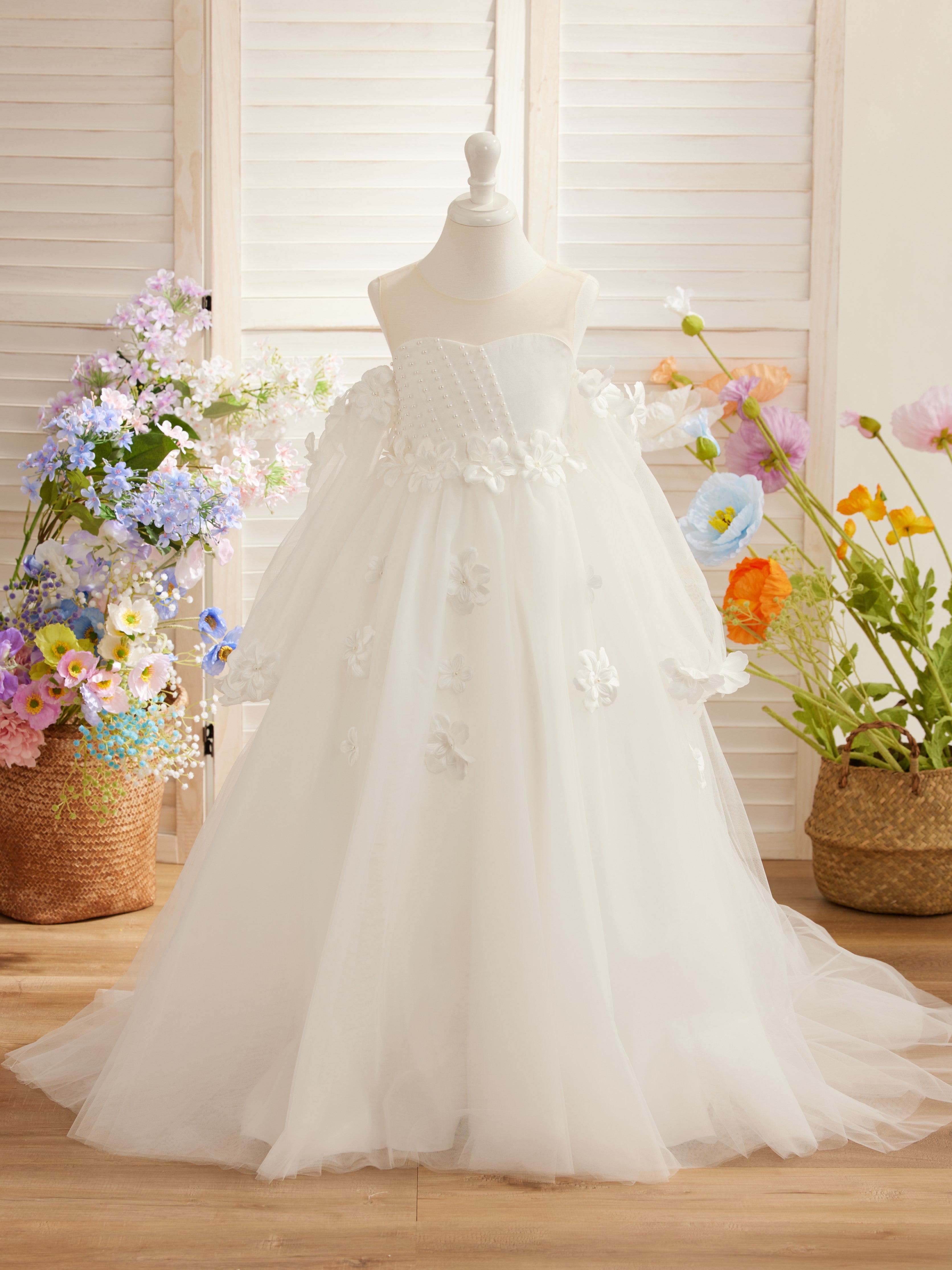 Vestidos de princesa con flores en 3D para niña 