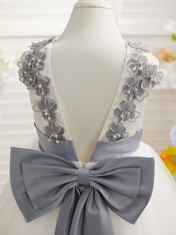 Vestido de princesa/de princesa con flores 3D de tul hasta el suelo, color marfil, para niña de las flores 