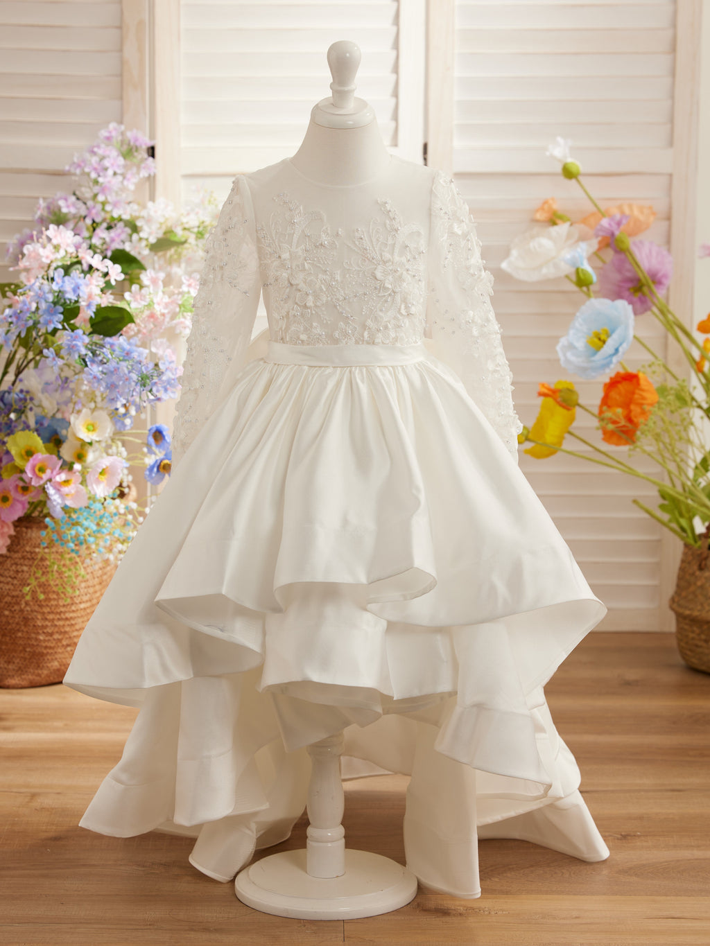 Vestido asimétrico de satén de corte A para niña de las flores 
