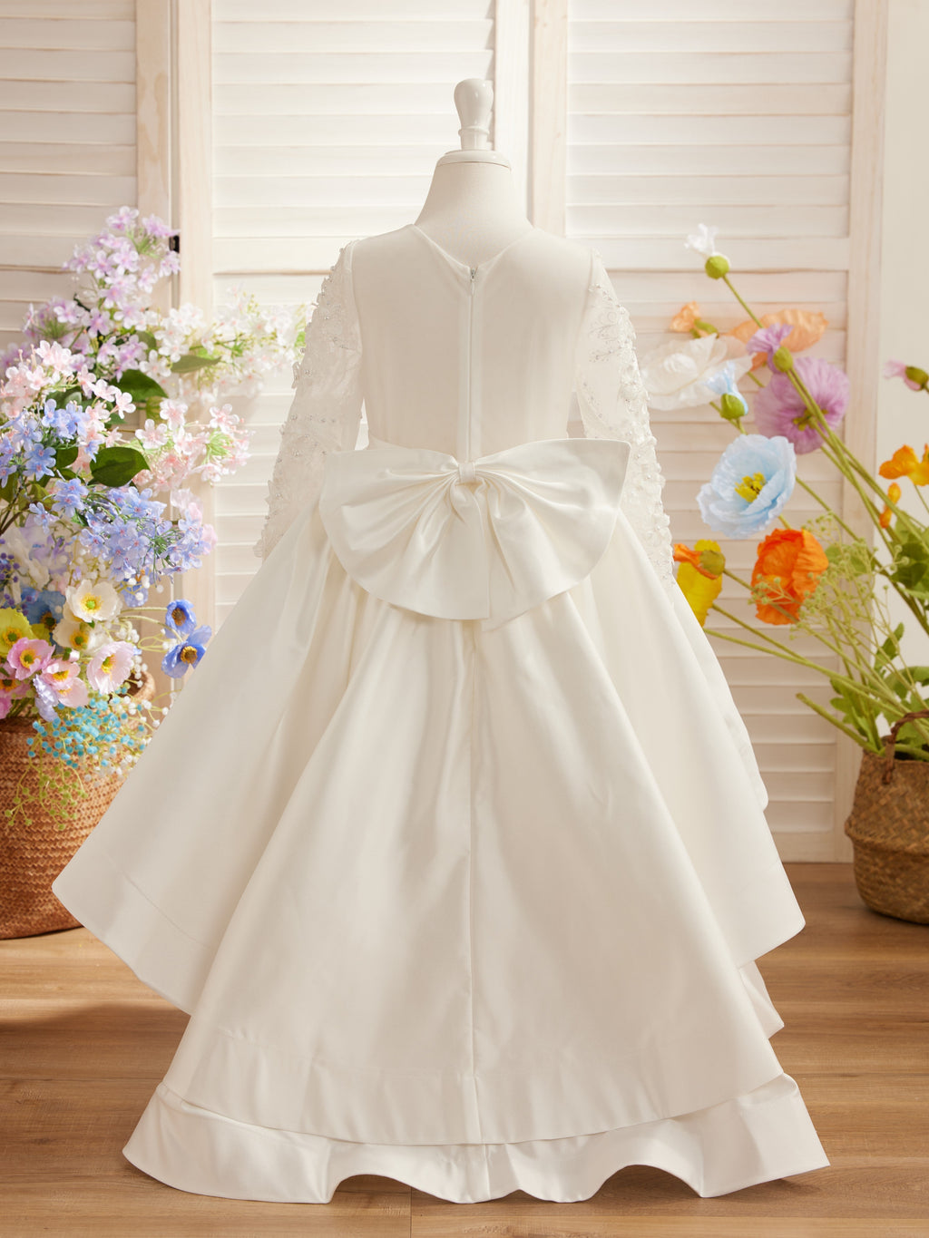 Vestido asimétrico de satén de corte A para niña de las flores 