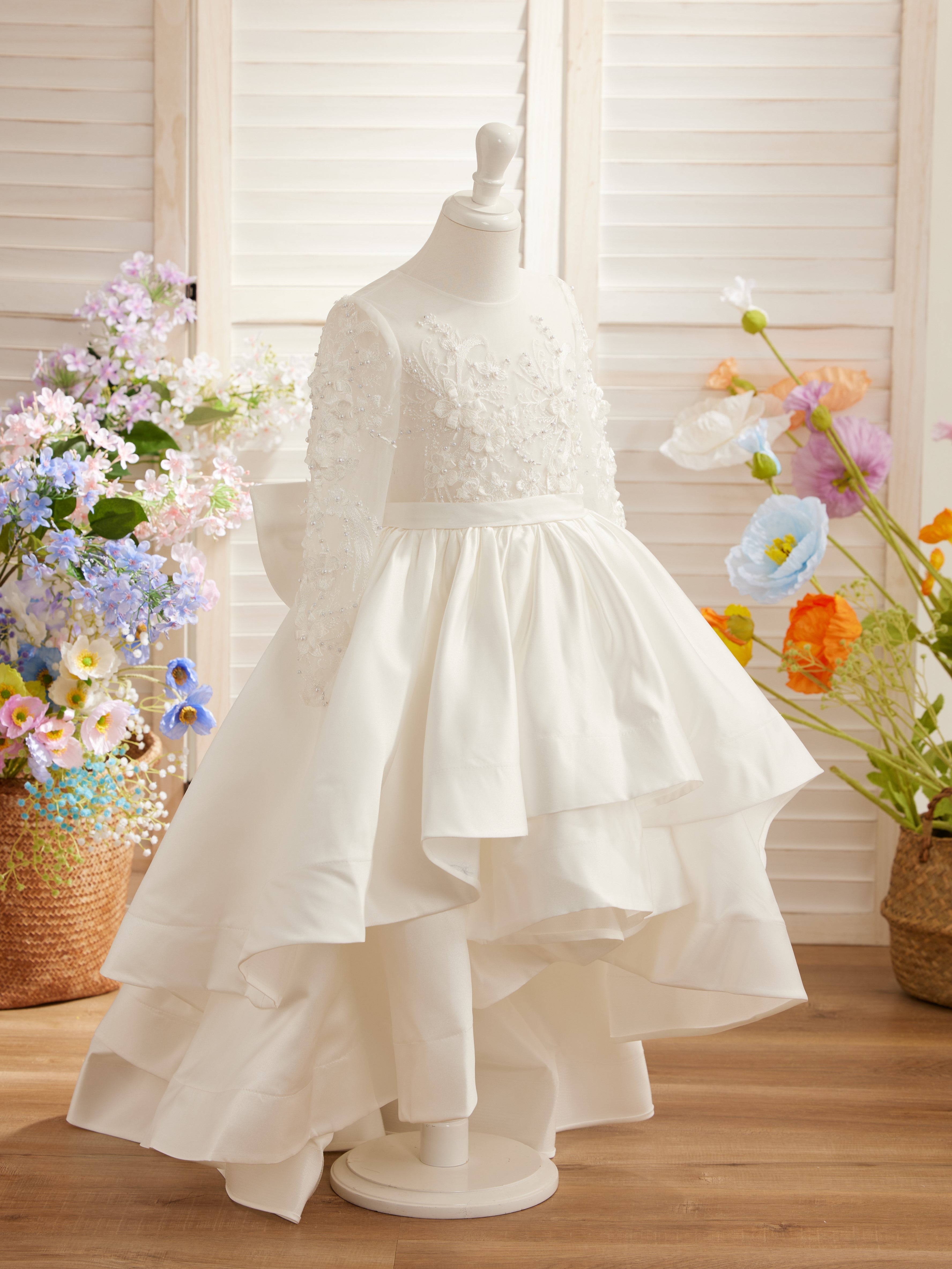 Vestido asimétrico de satén de corte A para niña de las flores 
