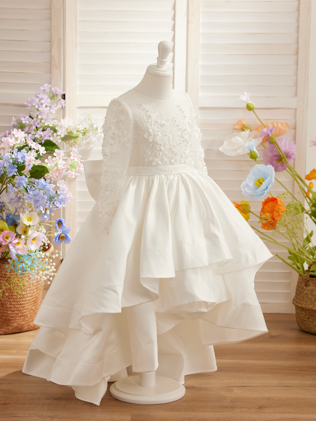 Vestido asimétrico de satén de corte A para niña de las flores 